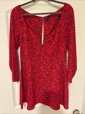Blue Life Red Mini Dress with Black Floral Print